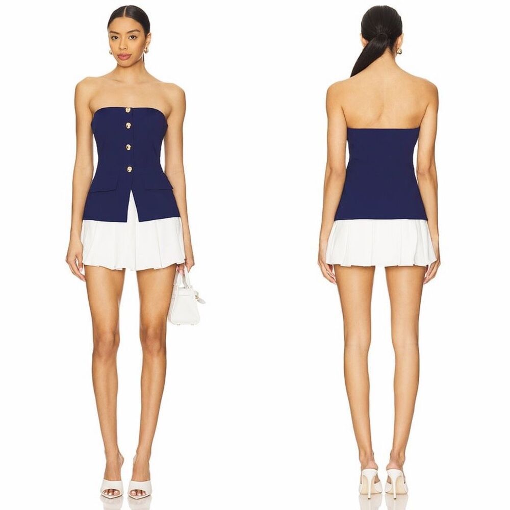 Amanda Uprichard Kourt Skort Romper in Navy & Ivory Size XS $255